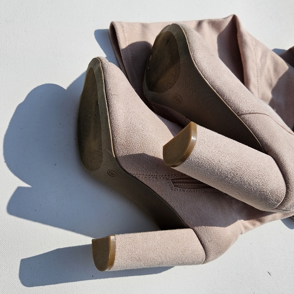 Over the Knee High Light Pink Open Toe Heel Shoes - Picture 3 of 7